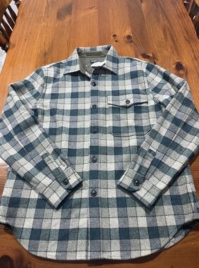 NWT TODD SNYDER Mens Grey Blue Plaid Wool Overshirt Button Up Long Sleeve Size M